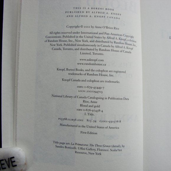 Anne Rice Blood and Gold The Vampire Chronicles HC DJ 1ST Edition Collectible - Picture 7 of 12